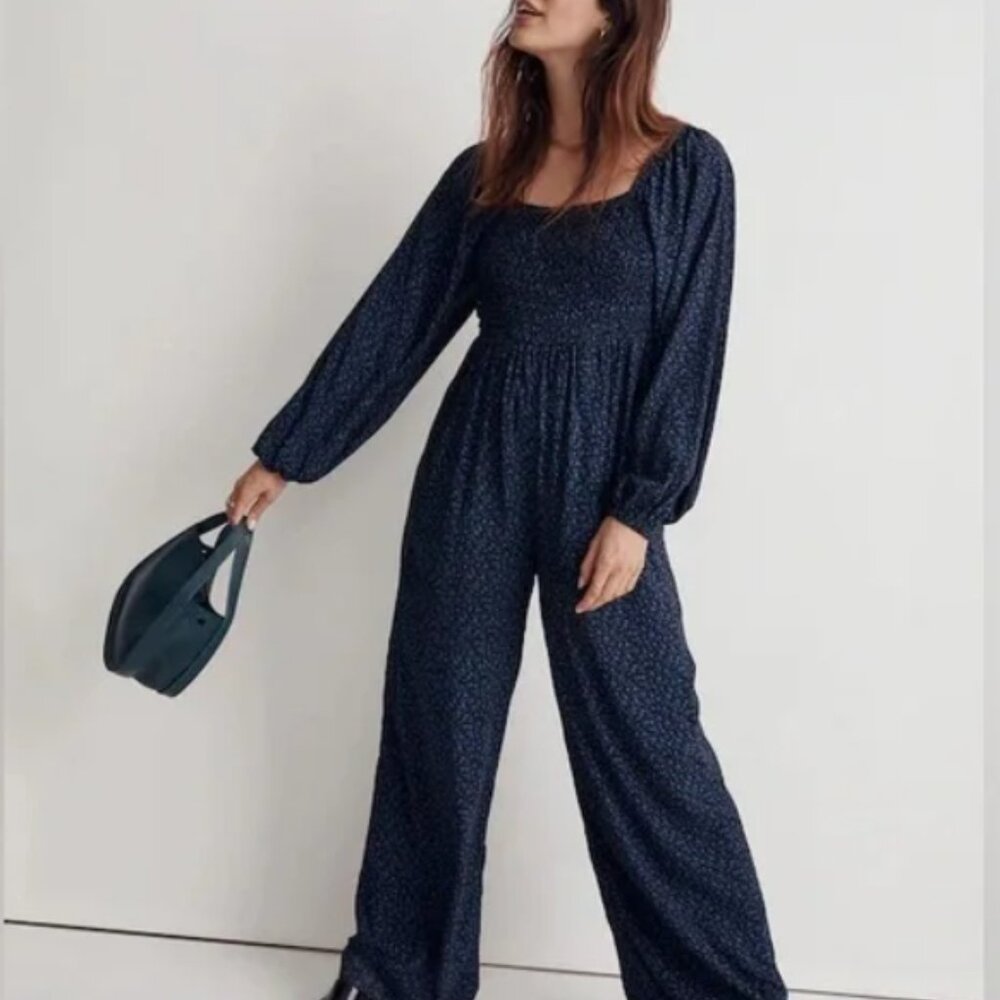 EUC Madewell Lucie Tie-Back Long-Sleeve Jumpsuit in Carmine Floral Sz. 8